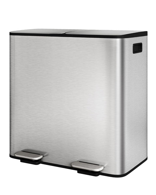 Garvee Dual Compartment Kitchen Step Trash Can, 2 x 10.6 gal, Silver
