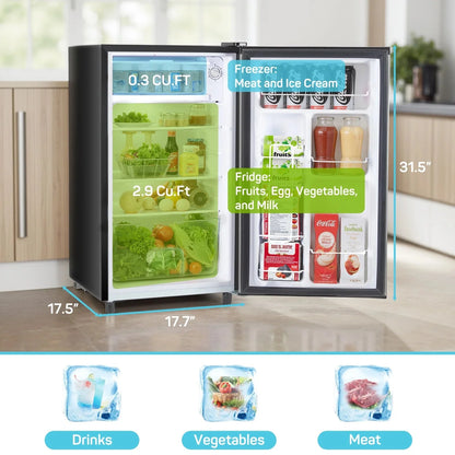 TINKLE WELL Mini Fridge With Freezer, 3.2 Cu Ft, Single Door, Silver