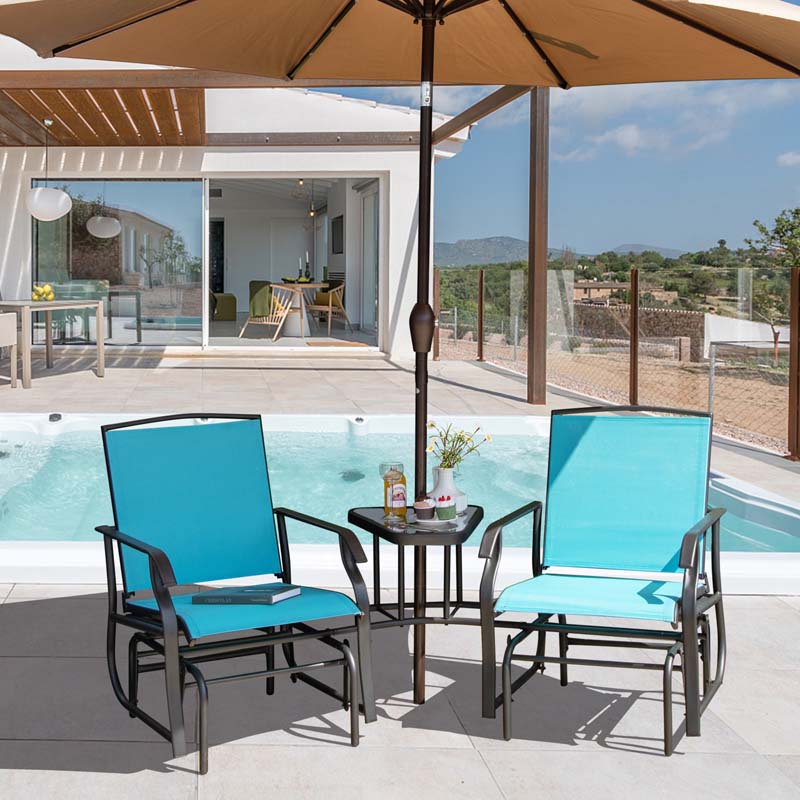 2-Person Double Swing Glider Chair With Glass Table, Steel And Fabric - 77in x 34in x 36in