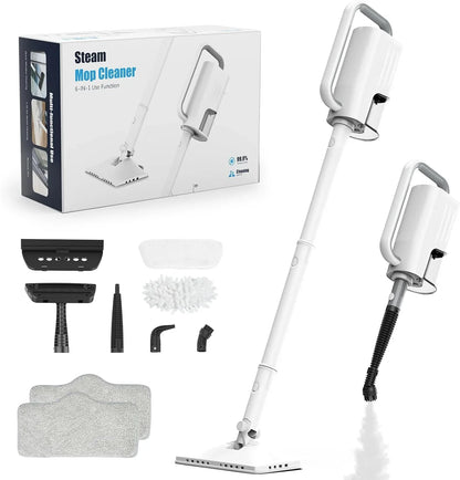 6-in-1 Rotating Steam Mop Cleaner, Light Blue, 400ML Tank, 23FT Power Cable, 2 Microfiber Pads