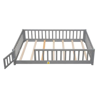 Uhomepro Full Size Wood Floor Bed Frame With Fence And Door - Gray/White/Natural/Espresso
