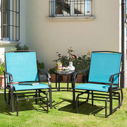 2-Person Double Swing Glider Chair With Glass Table, Steel And Fabric - 77in x 34in x 36in