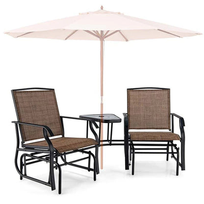 2-Person Double Swing Glider Chair With Glass Table, Steel And Fabric - 77in x 34in x 36in