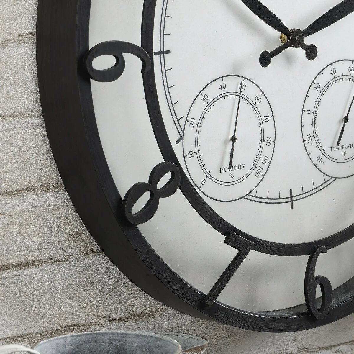 18 Inch Bronze-Tone Outdoor Wall Clock With Thermometer And Hygrometer