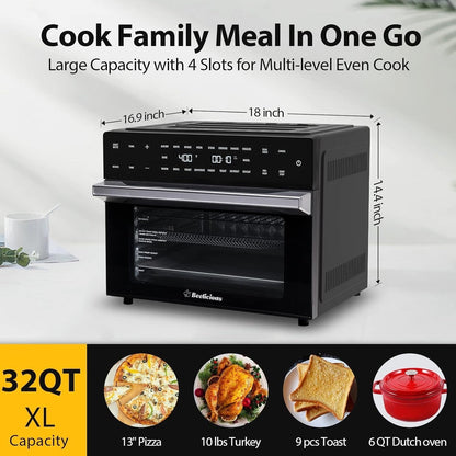 Beelicious Air Fryer Oven Combo, 32QT, 19-in-1, Black - BAF-802