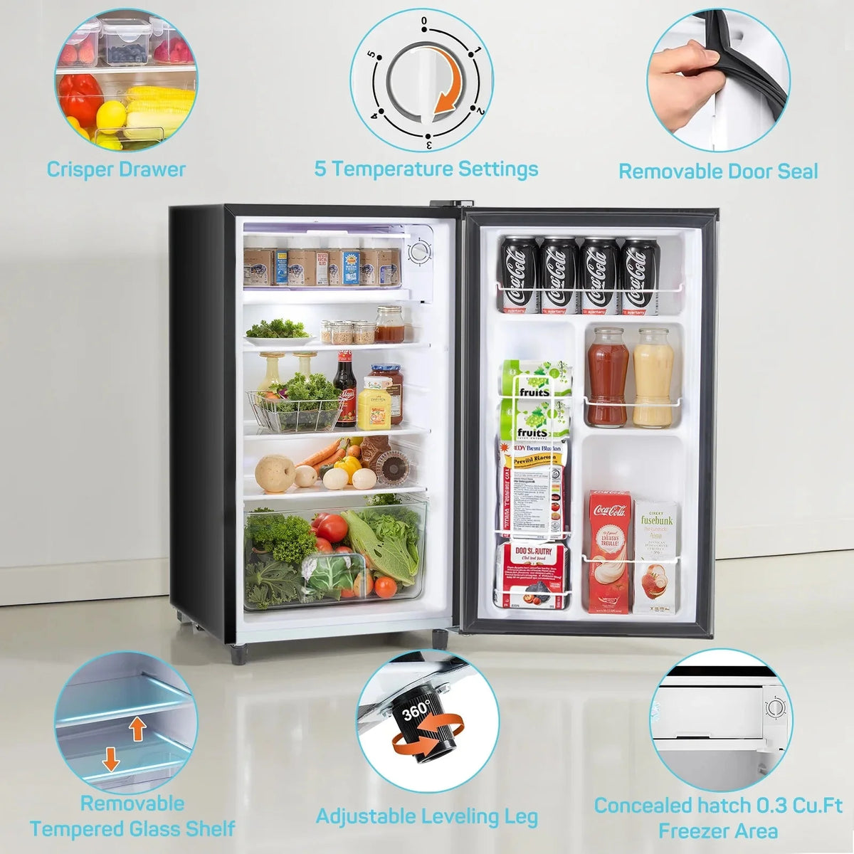 TINKLE WELL Mini Fridge With Freezer, 3.2 Cu Ft, Single Door, Silver