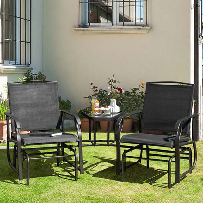 2-Person Double Swing Glider Chair With Glass Table, Steel And Fabric - 77in x 34in x 36in