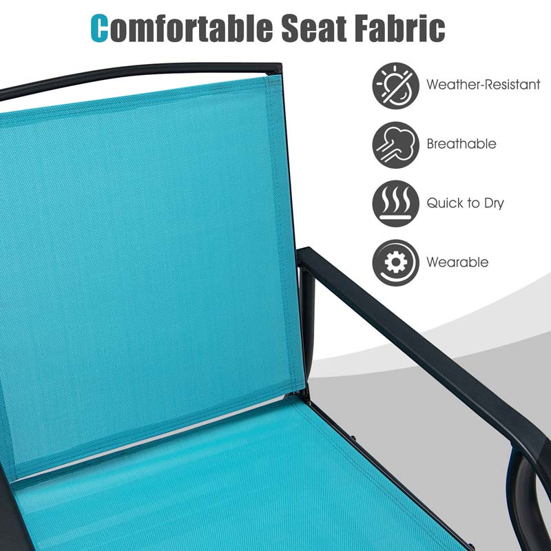 2-Person Double Swing Glider Chair With Glass Table, Steel And Fabric - 77in x 34in x 36in