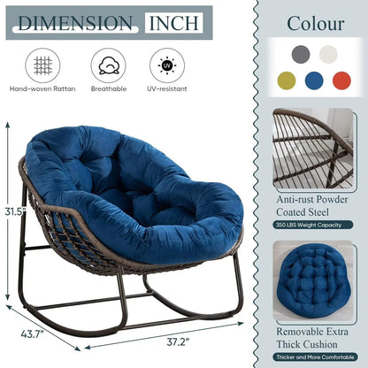 Outdoor Papasan Rocking Chair With Thick Cushion, Grey - 43.70in D x 37.20in W x 31.50in H